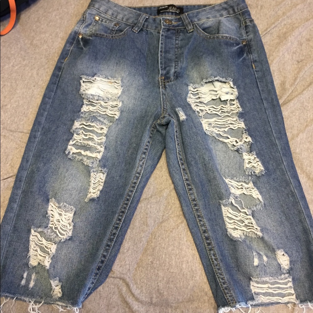 High waist rip Jean shorts